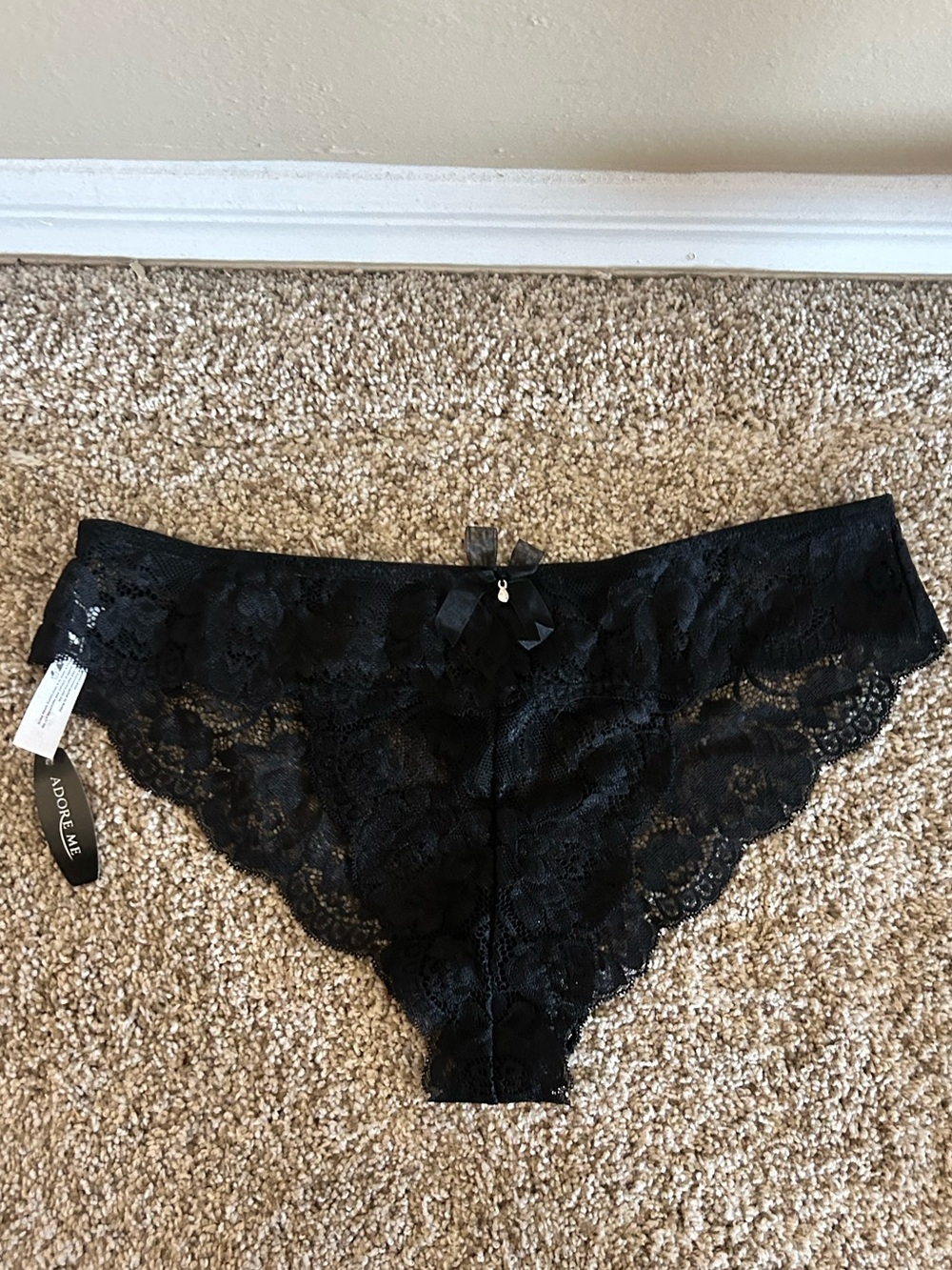 Adore Me Black Lace Bikini Panty with Bow Accent